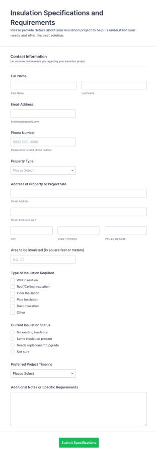 Insulation Specifications And Requirements Form Template