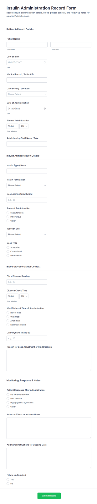 Insulin Administration Record Form Template