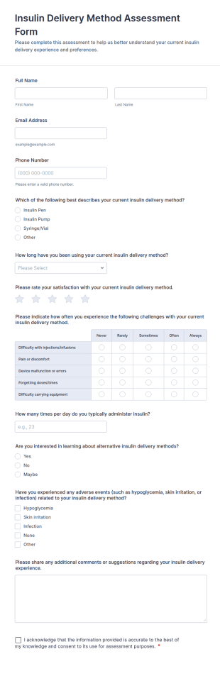 Insulin Delivery Method Assessment Form Template