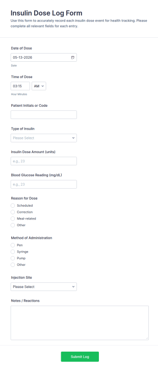 Insulin Dose Log Form Template