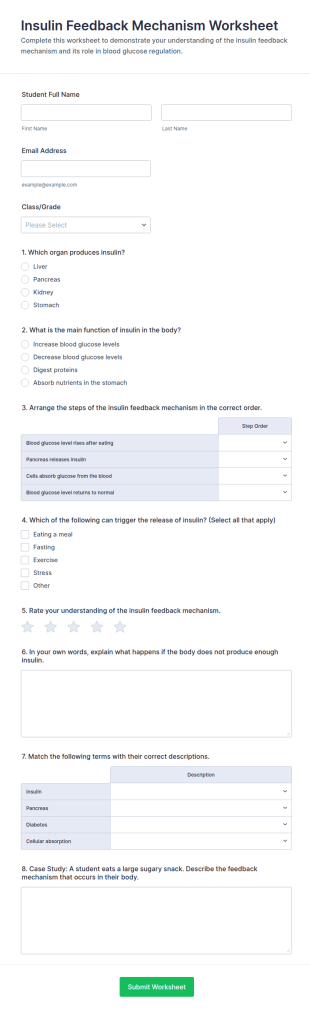Insulin Feedback Mechanism Worksheet Form Template