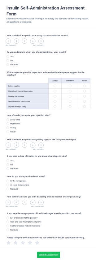 Insulin Self Administration Assessment Form Template