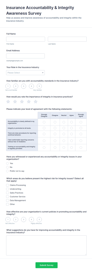 Insurance Accountability & Integrity Awareness Survey Form Template