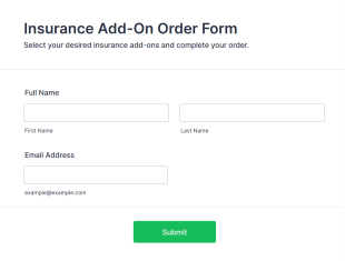 Insurance Add On Order Form Form Template