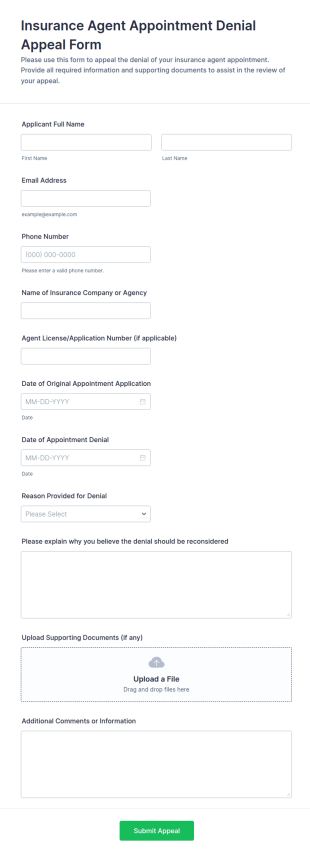 Insurance Agent Appointment Denial Appeal Form Template