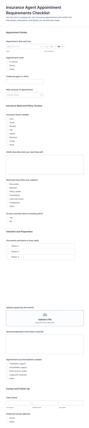 Insurance Agent Appointment Requirements Checklist Form Template