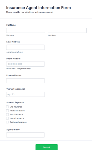 Insurance Agent Information Form Template