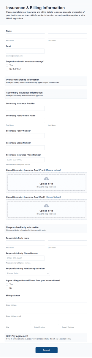 Insurance And Billing Information Form Template