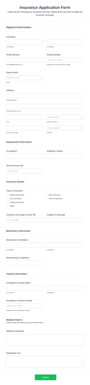 Insurance Application Form Template