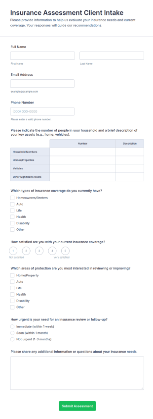 Insurance Assessment Client Intake Form Template