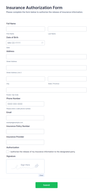 Insurance Authorization Form Template