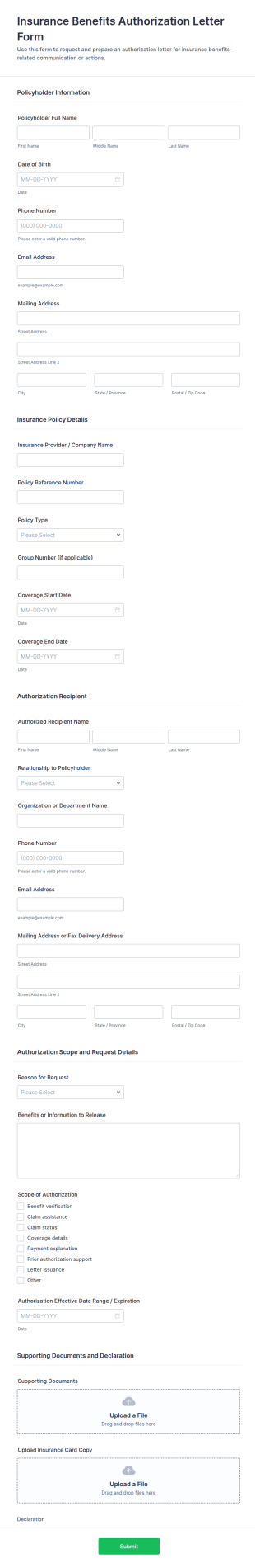 Insurance Benefits Authorization Letter Form Template