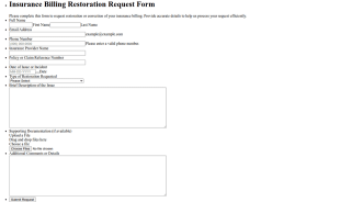 Insurance Billing Restoration Request Form Template
