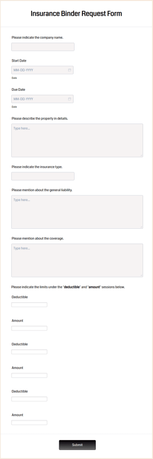 Insurance Binder Request Form Template