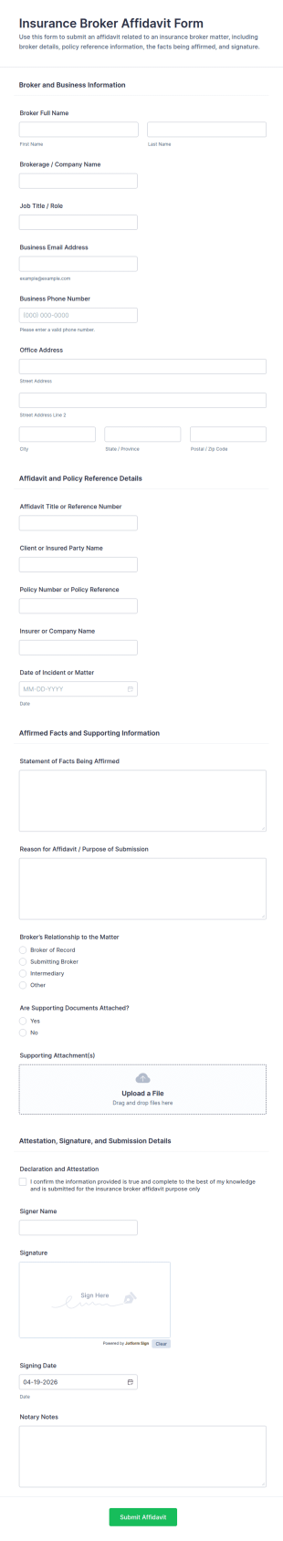 Insurance Broker Affidavit Form Template