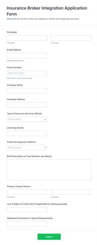 Insurance Broker Integration Application Form Template