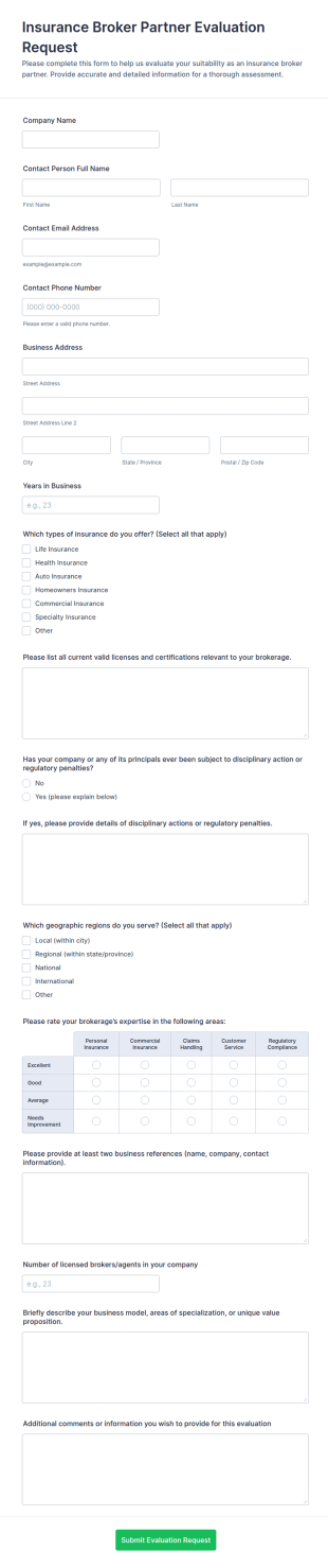 Insurance Broker Partner Evaluation Request Form Template