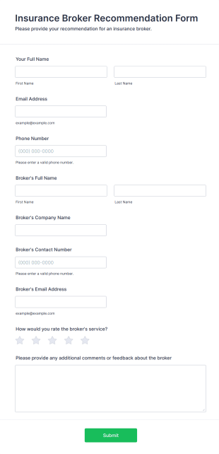 Insurance Broker Recommendation Form Template