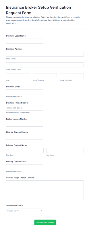 Insurance Broker Setup Verification Request Form Template