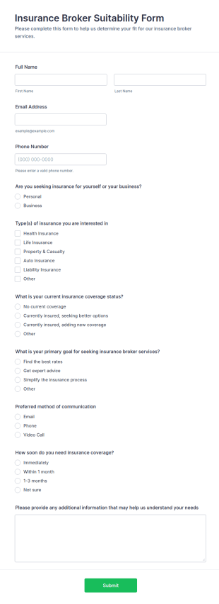 Insurance Broker Suitability Form Template