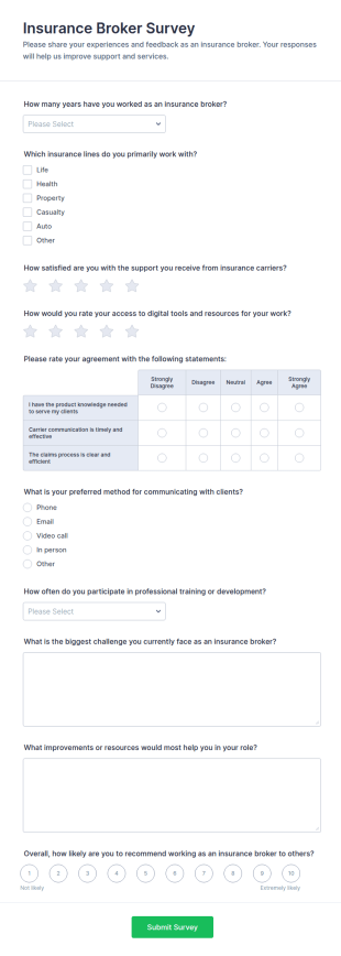 Insurance Broker Survey Form Template