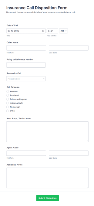 Insurance Call Disposition Form Template