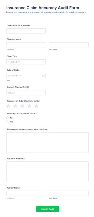 Insurance Claim Accuracy Audit Form Template