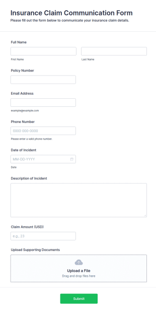 Insurance Claim Communication Form Template