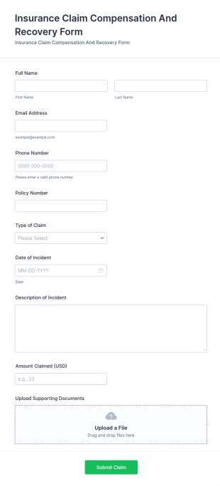Insurance Claim Compensation And Recovery Form Template