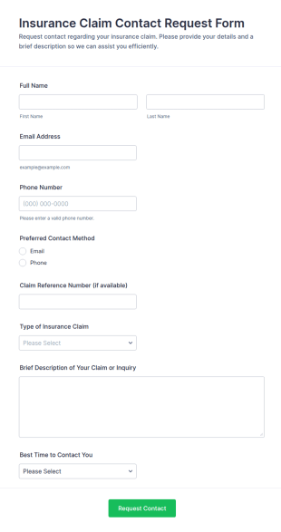 Insurance Claim Contact Request Form Template