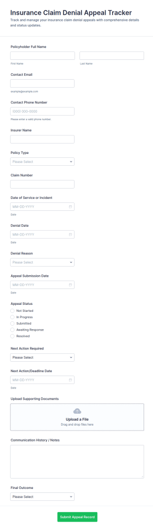 Insurance Claim Denial Appeal Tracker Form Template