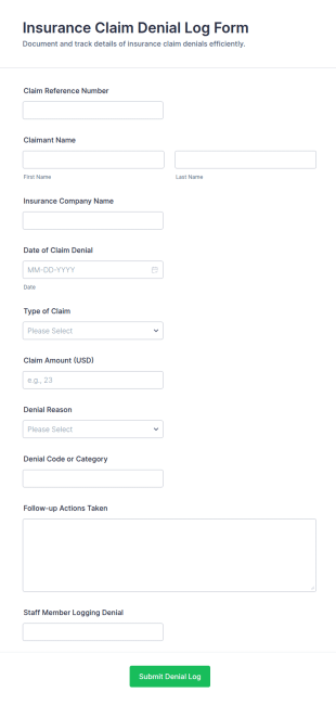 Insurance Claim Denial Log Form Template