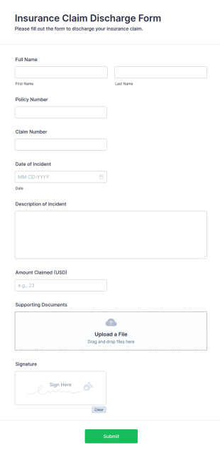 Insurance Claim Discharge Form Template