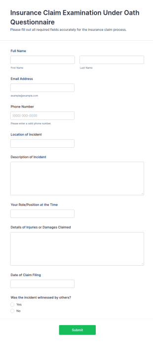 Insurance Claim Examination Under Oath Questionnaire Form Template