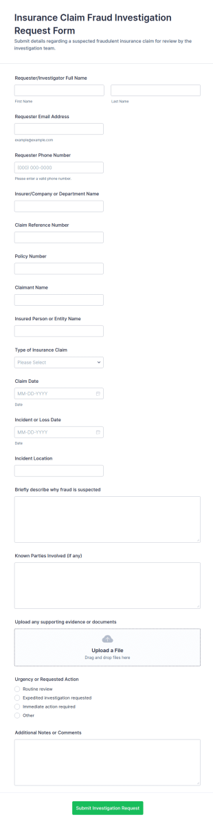 Insurance Claim Fraud Investigation Request Form Template