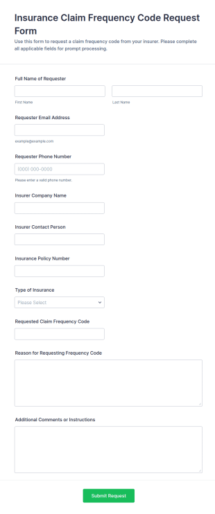Insurance Claim Frequency Code Request Form Template