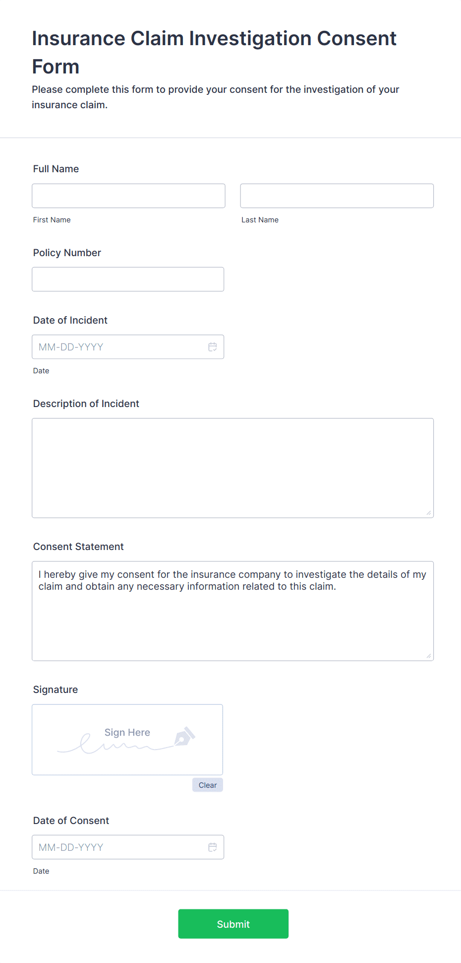 Insurance Claim Investigation Consent Form Template Jotform Insurance Claim Investigation Consent Form Template Jotform