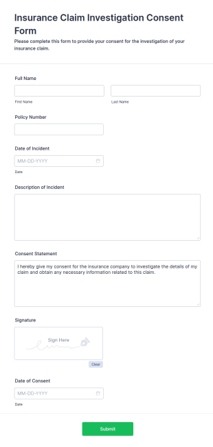 Insurance Claim Investigation Consent Form Template