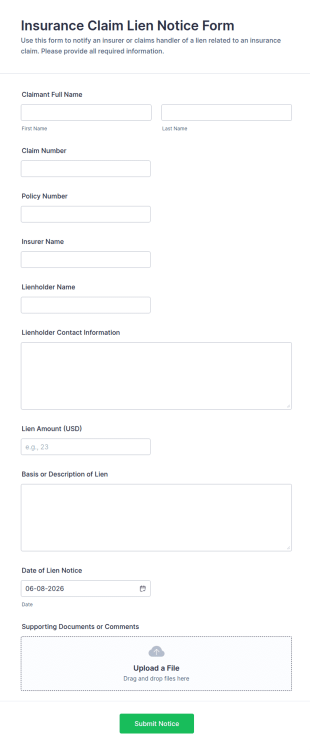 Insurance Claim Lien Notice Form Template