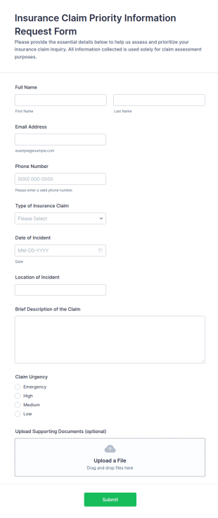 Insurance Claim Priority Information Request Form Template