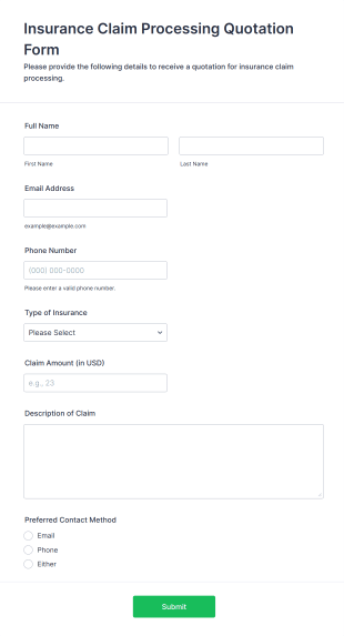 Insurance Claim Processing Quotation Form Template