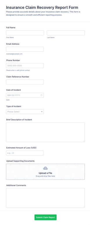 Insurance Claim Recovery Report Form Template