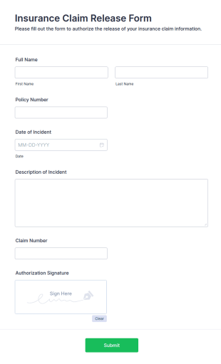 Insurance Claim Release Form Template