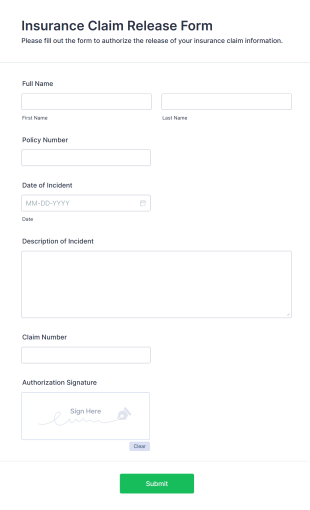 Insurance Claim Release Form Form Template