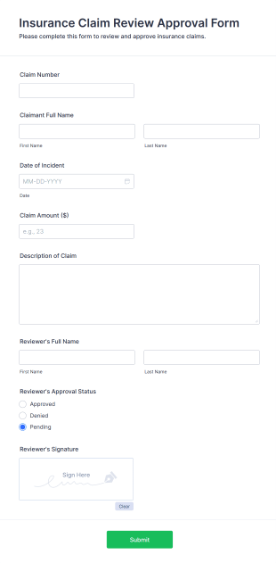 Insurance Claim Review Approval Form Template