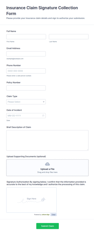 Insurance Claim Signature Collection Form Template
