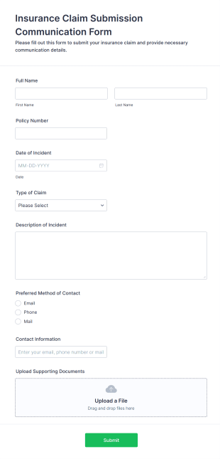 Insurance Claim Submission Communication Form Form Template