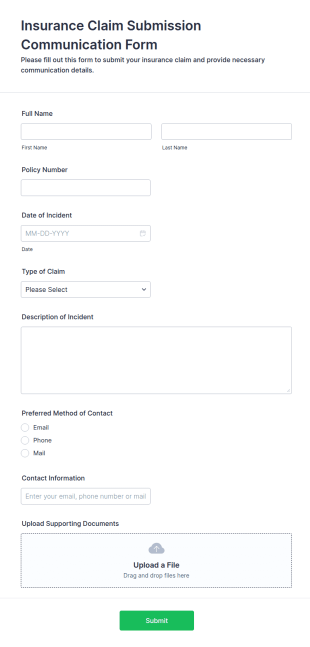 Insurance Claim Submission Communication Form Template
