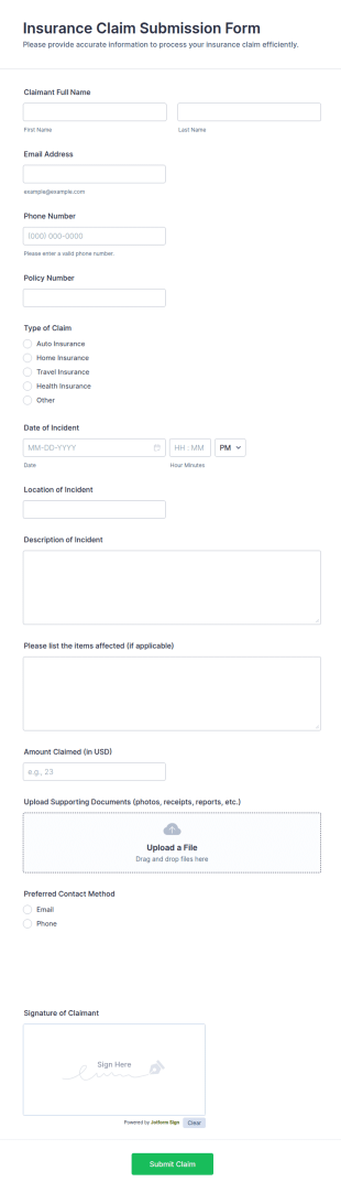 Insurance Claim Submission Form Template