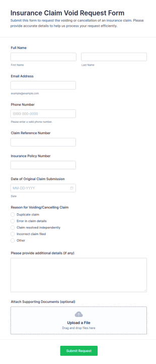 Insurance Claim Void Request Form Template